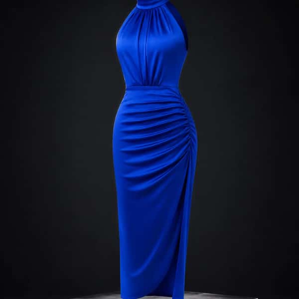 Ruched Halter Midi Dress – Cobalt