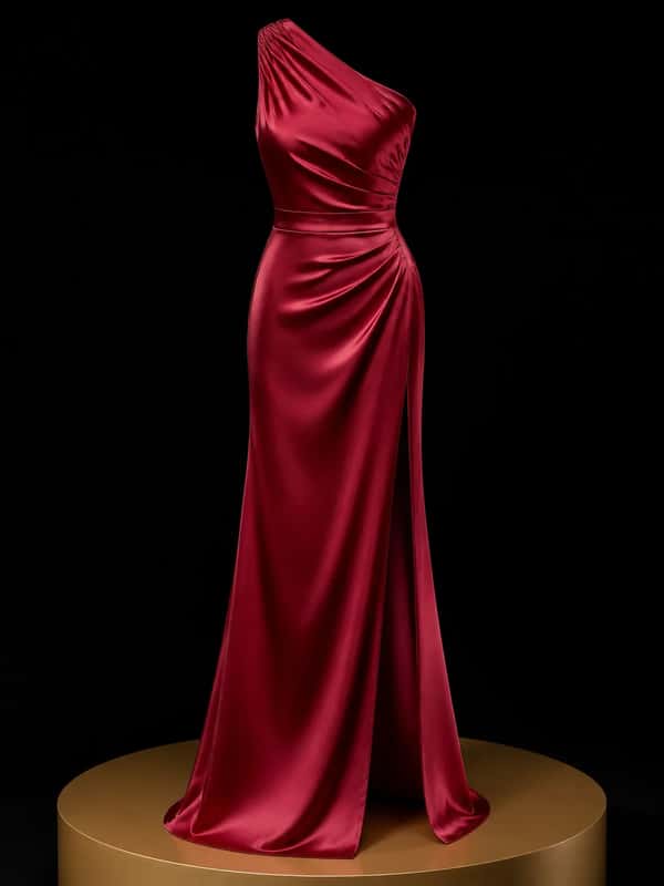 One-Shoulder Satin Maxi Dress – Garnet