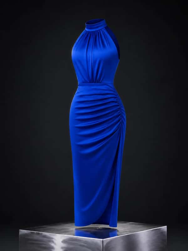 Ruched Halter Midi Dress – Cobalt