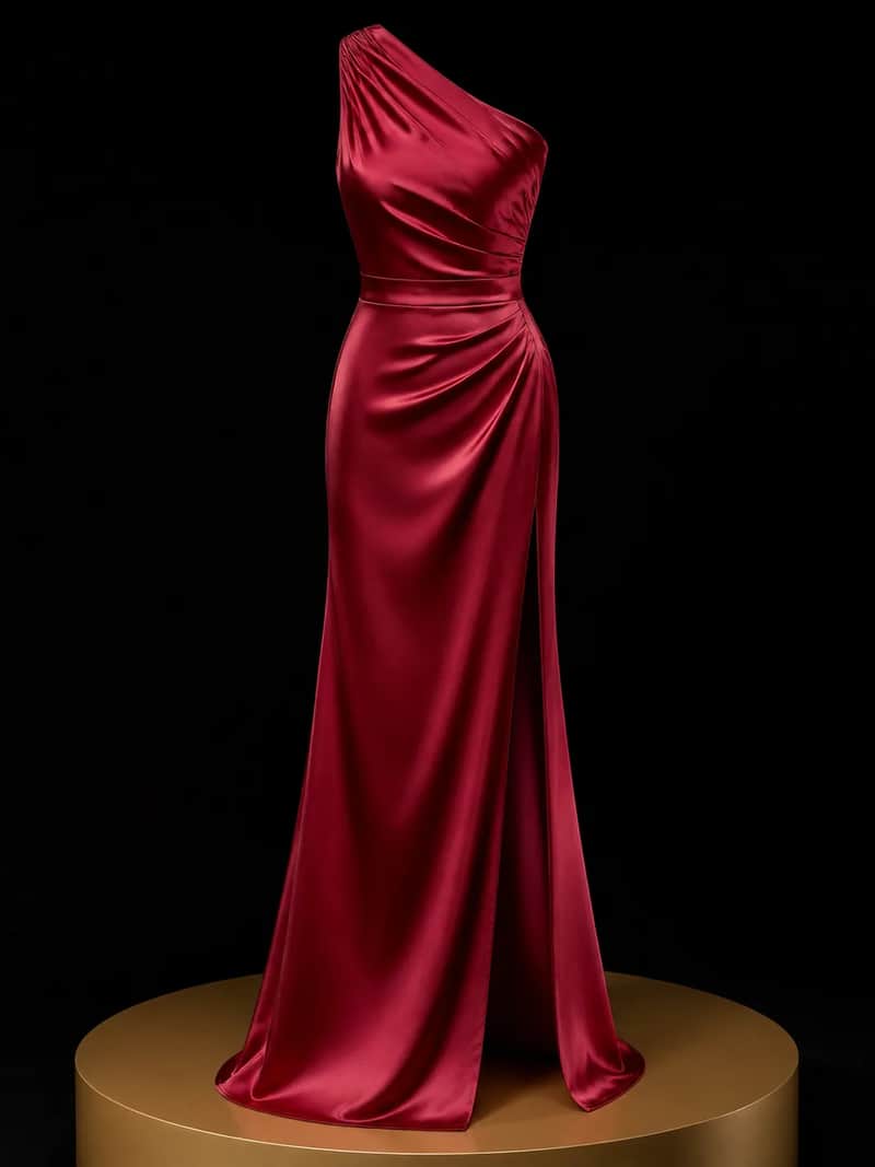One-Shoulder Satin Maxi Dress – Garnet